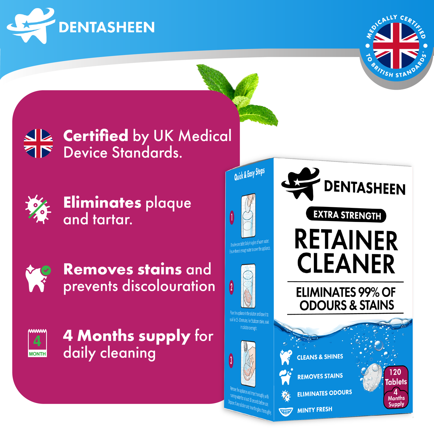 Retainer & Denture Cleaning Tablets – 4 Months Supply (120 Tablets)